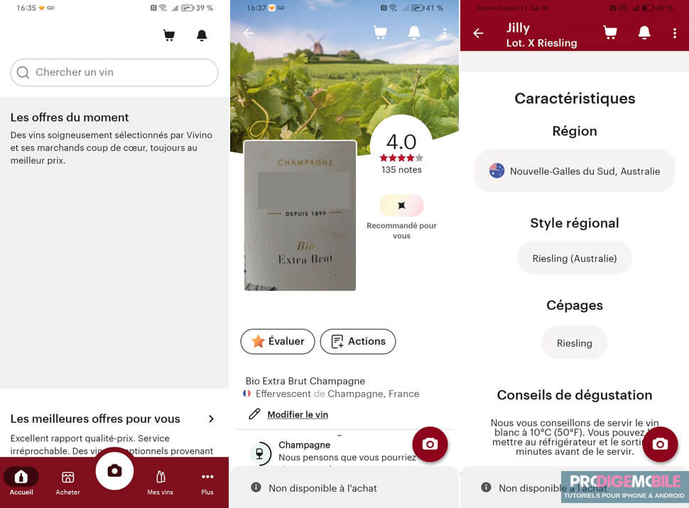 Application Vivino utilisée pour choisir une bouteille de vin