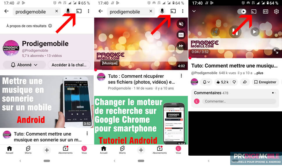 Diffusion d’une vidéo YouTube depuis un smartphone Android vers une télévision avec Chromecast