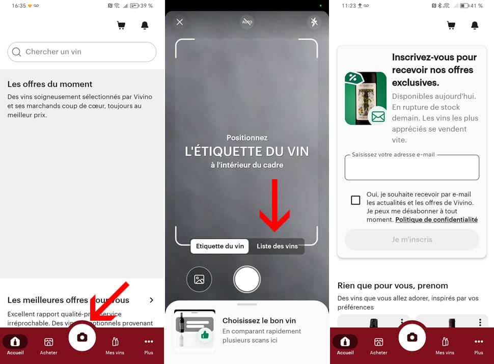 Fonction scan de carte des vins de Vivino utilisée dans un restaurant
