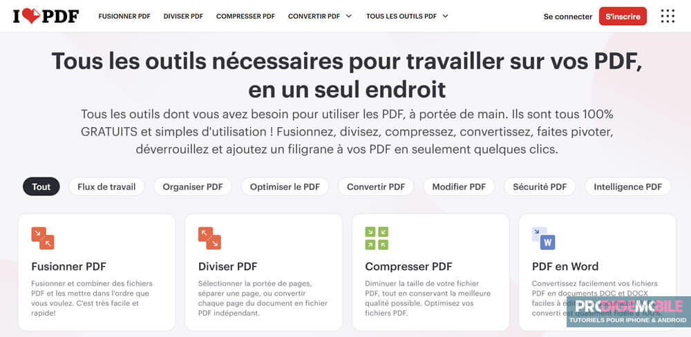 Exemple de conversion de plusieurs images JPG en PDF depuis le site Ilovepdf