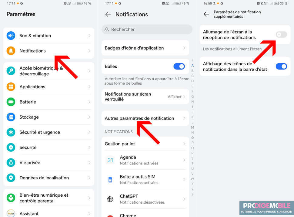 Clignotement de l’écran lors de l’arrivée d’une notification Android
