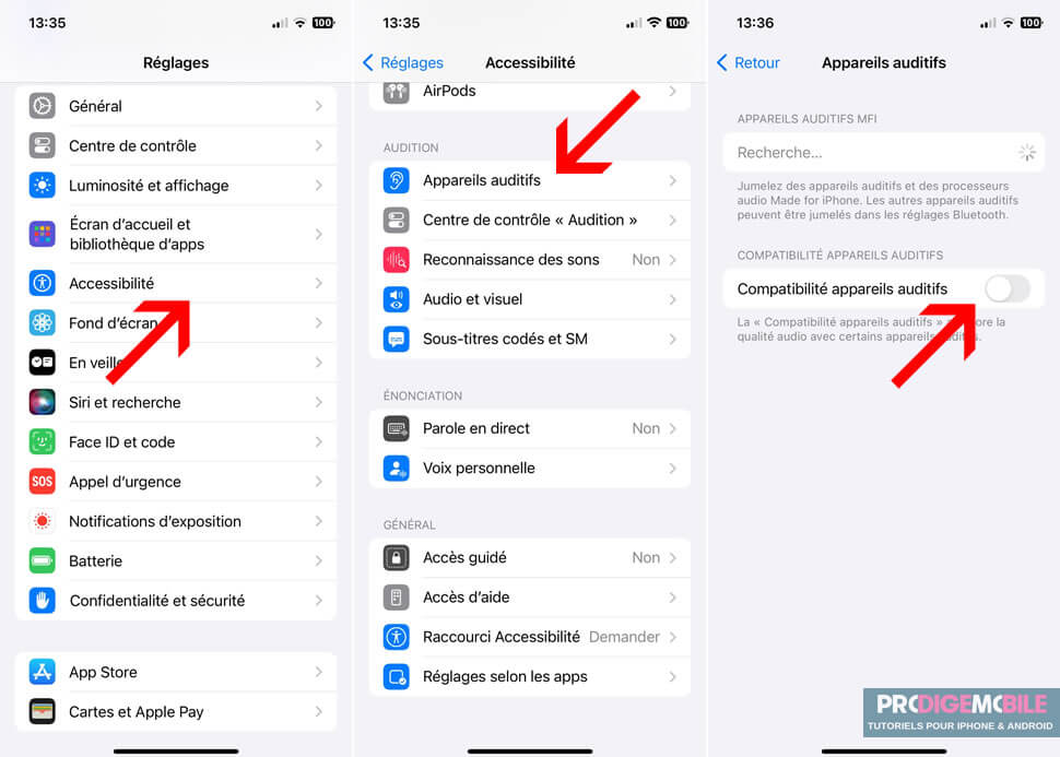 Réglage de compatibilité des appareils auditifs sur iOS