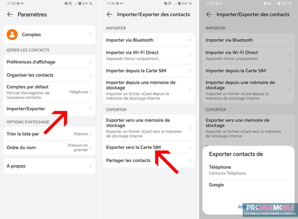 Copier des contacts Android sur une carte SIM