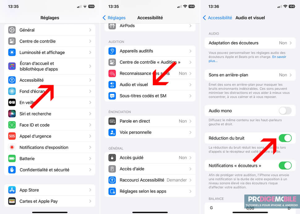Désactivation de la fonction réduction du bruit sur iPhone