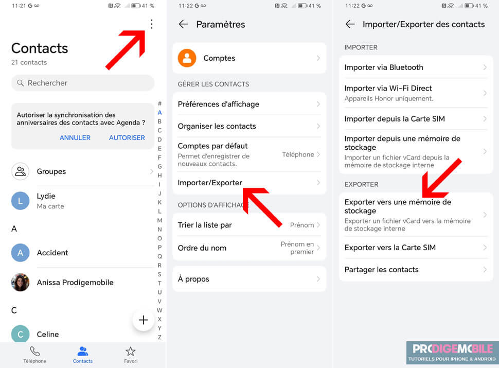 Exportation des contacts Android dans un fichier VCF
