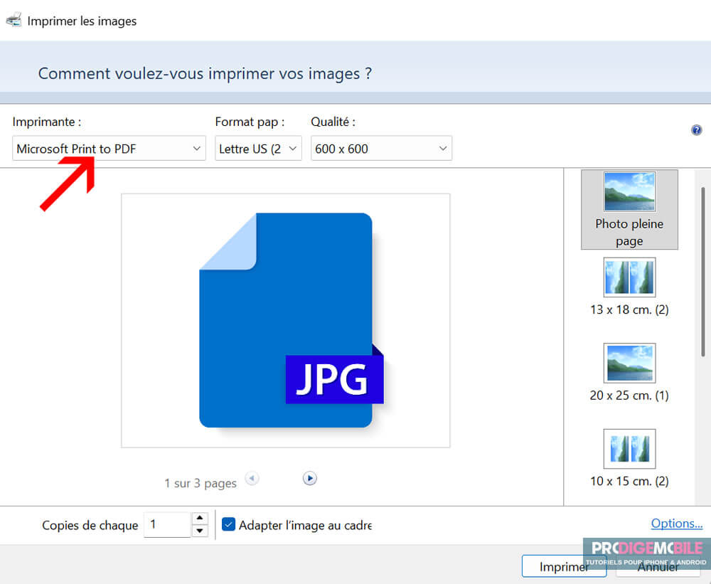 Plusieurs images JPG regroupées dans un seul fichier PDF