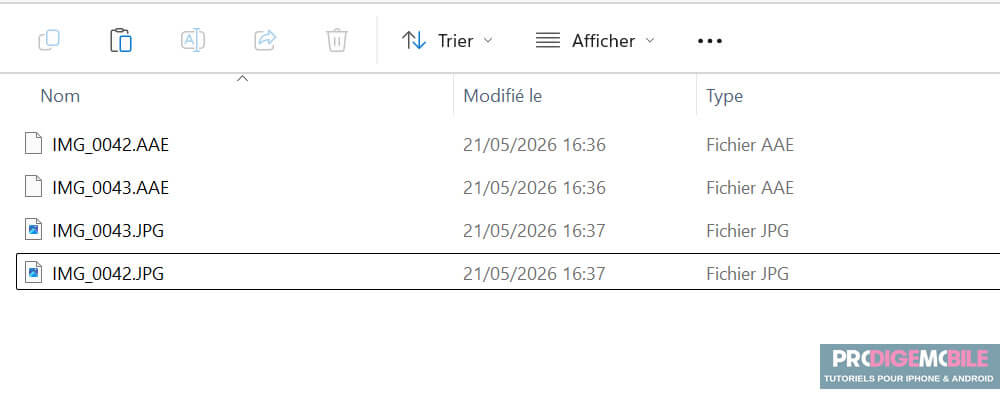Suppression d’un fichier AAE pouvant entraîner la perte des retouches photo