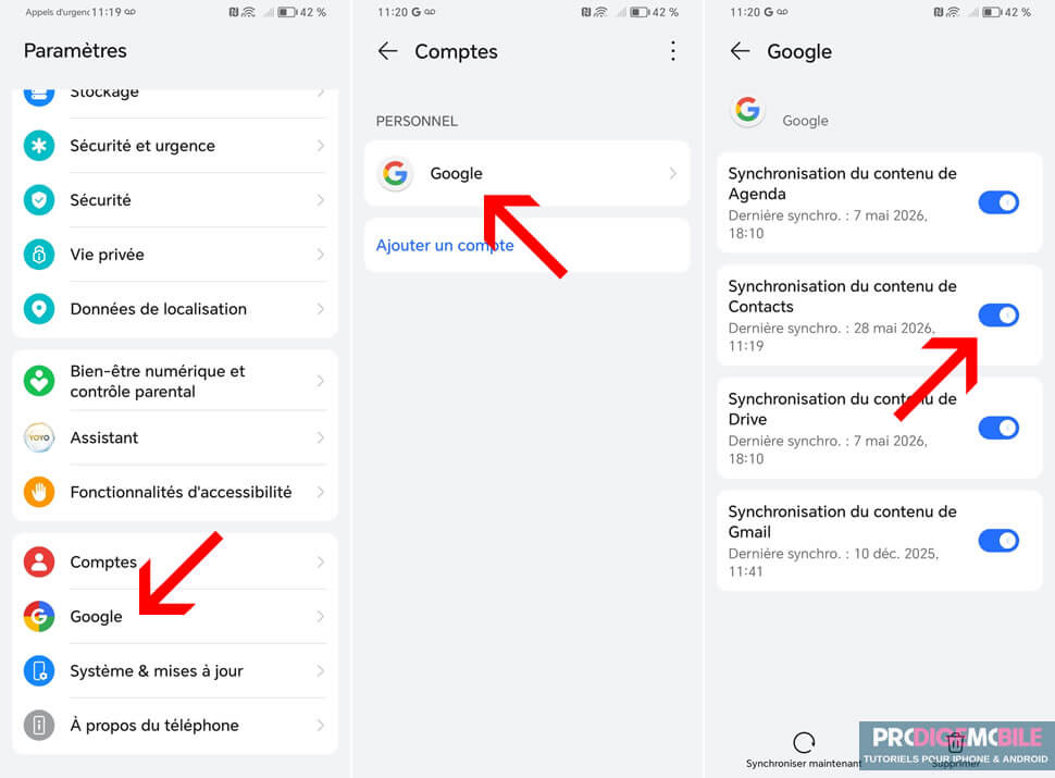 Synchronisation des contacts Android avec un compte Google