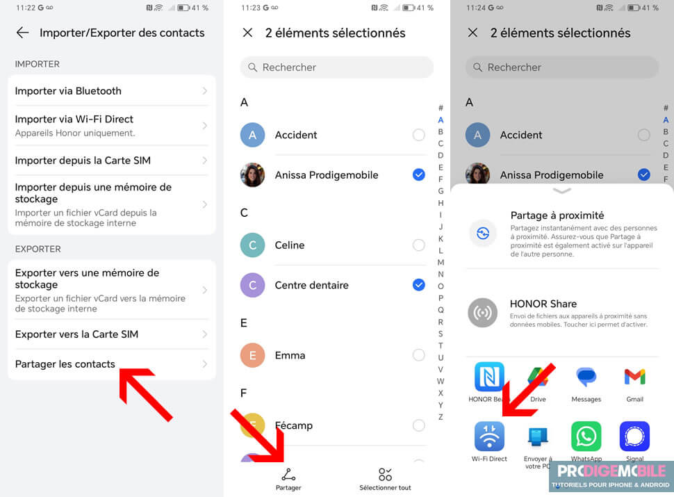 Transfert de contacts entre deux téléphones Android par Bluetooth