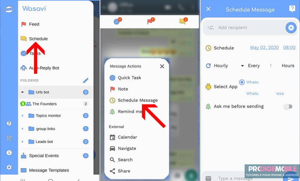 Planifier l’envoi d’un message WhatsApp avec Wasavi