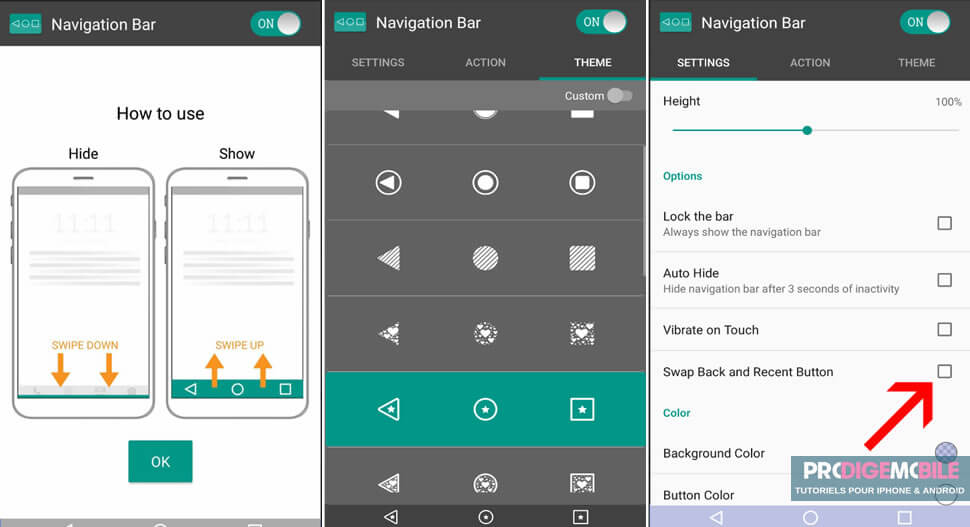 Application Android permettant de personnaliser la barre de navigation