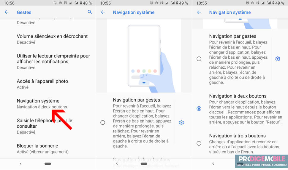 Réglage permettant de modifier l’ordre des boutons de navigation Android