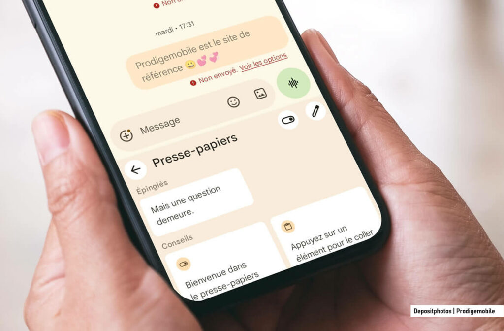 Comment accéder au presse-papier sur Android Capture d’écran montrant l’accès au presse-papier Android depuis le clavier Gboard