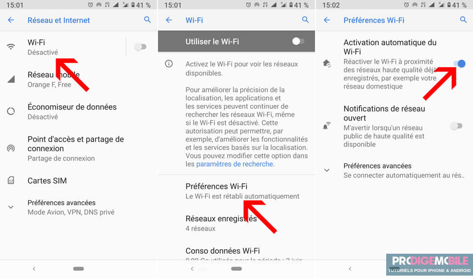 Option Android permettant d’activer automatiquement le Wi-Fi près d’un réseau connu